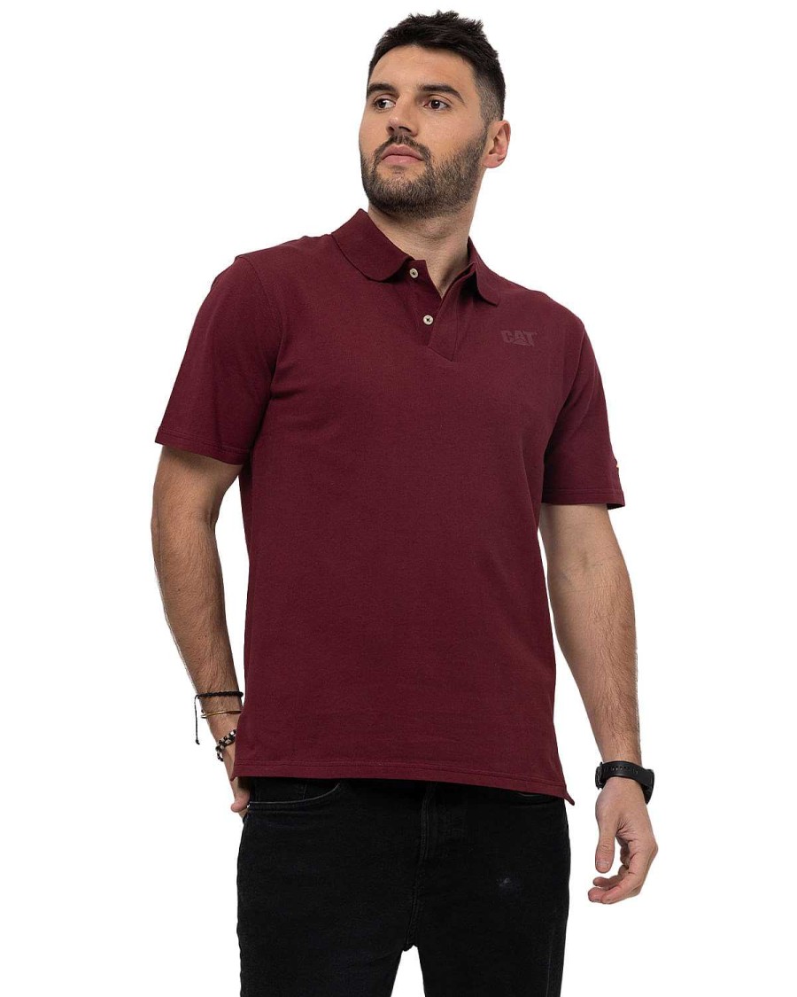 MEN Rockford T-shirts | Men's Casual Polo Shirt Cat Logo Pique Polo Red Cat (559) Carmenere