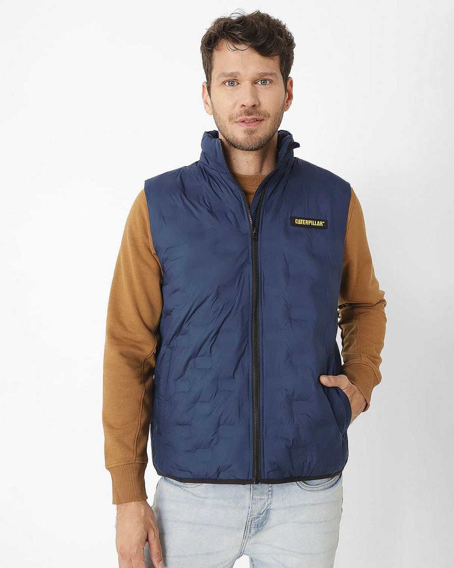 MEN Rockford Jackets and Parkas | Men's Casual Sleeveless Jacket Foundation Bonded Insulated Vest Blue Cat Detroit Blue