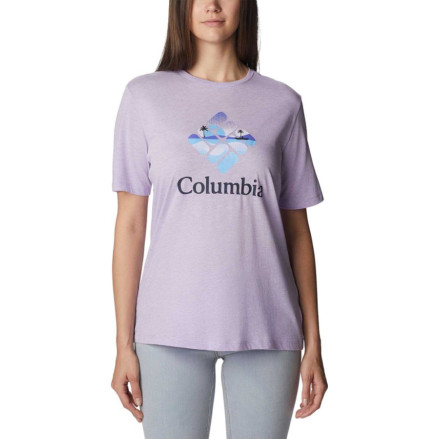 WOMEN Rockford T-shirts | Women's Short Sleeve T-shirt Bluebird Day Relaxed Crew Neck Columbia (535) Frosted Purple