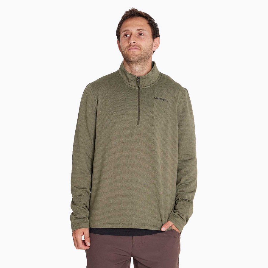 MEN Rockford Polerones | Men's Geotex 1/4 Zip Moss Green Sweater Merrell Dusty Olive Heather