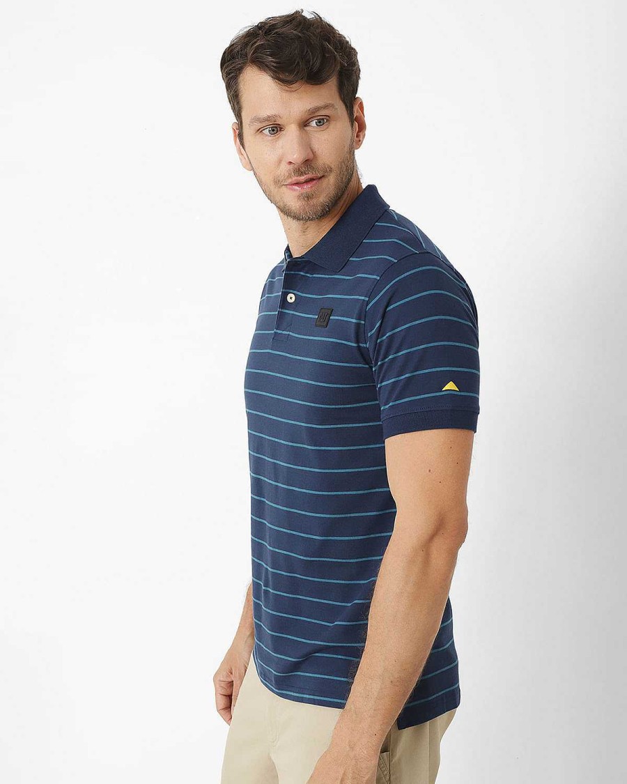 MEN Rockford T-shirts | Men's Casual Polo Shirt Cat Logo Jersey Polo Blue Cat Detroit Blue-Mallard