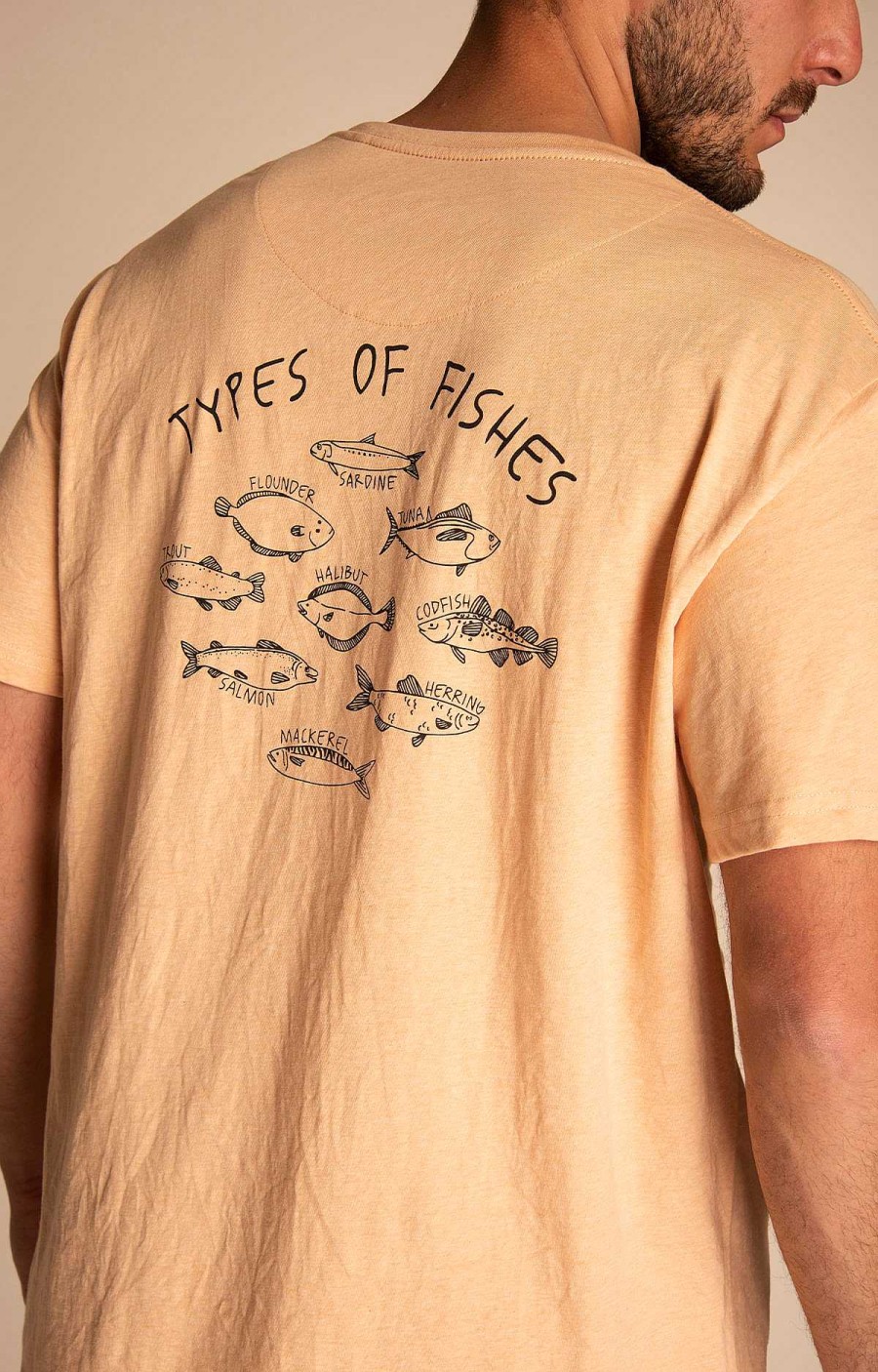 MEN Rockford T-shirts | Men's Organic Cotton T-shirt Niceprint Coral Rockford Fishes Apricot