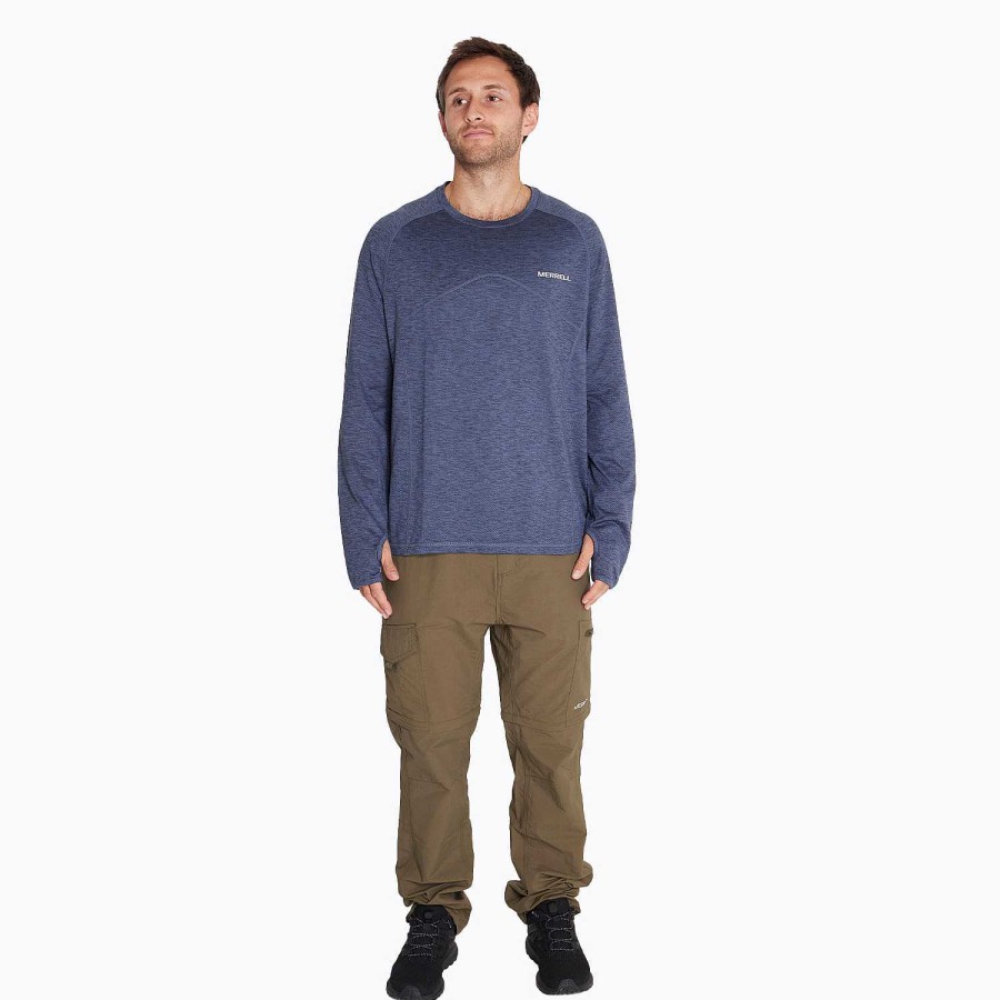 MEN Rockford T-shirts | Merrell Men's Sport Long Sleeve Dark Blue T-shirt India Ink Melange