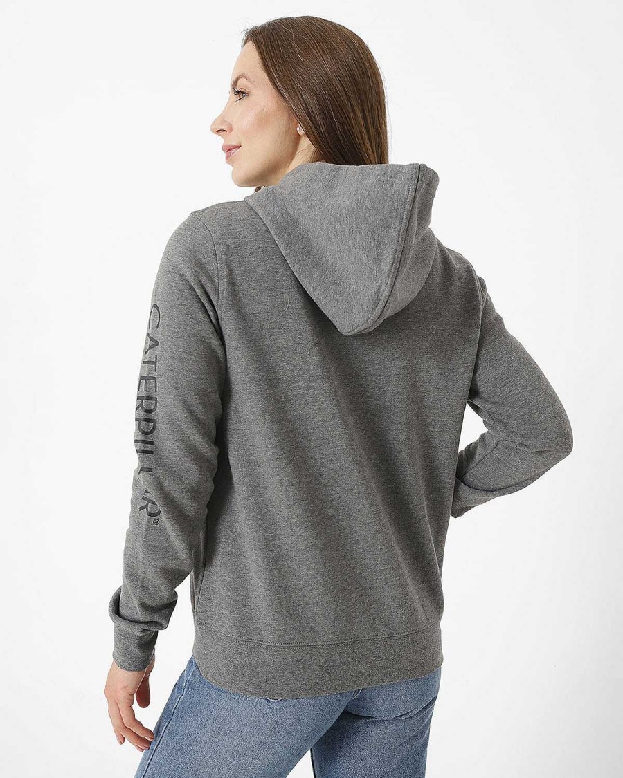 WOMEN Rockford Polerones | Women's Casual Poleron Fleece Caterpillar Full Zip Hoodie Black Cat Dark Heather Grey-Pi