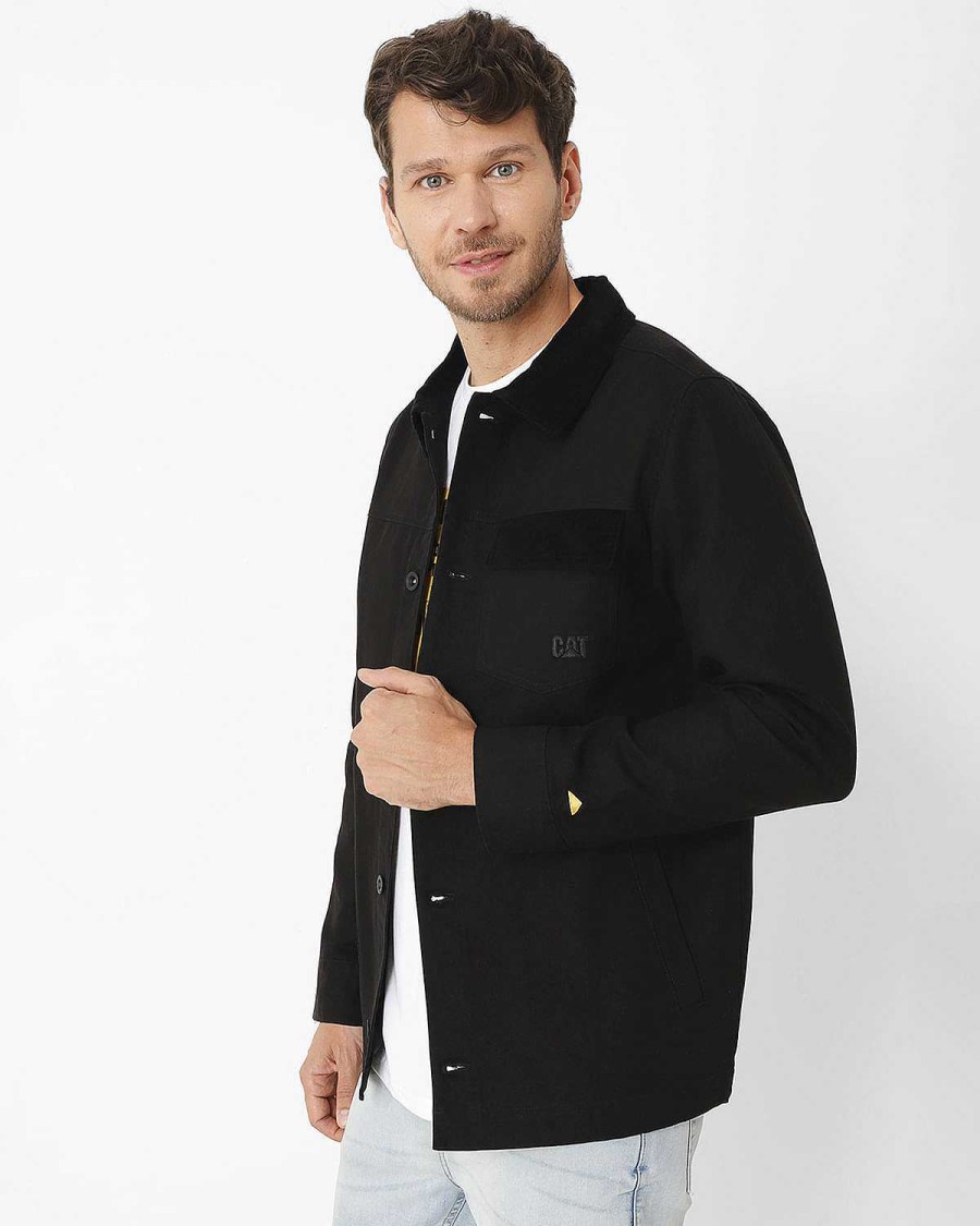 MEN Rockford Jackets and Parkas | Men's Casual Jacket Canvas Button Front Shirt Jacket Black Cat Pitch Black