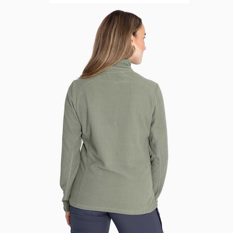 WOMEN Rockford Polerones | Women's Poleron Embossed Half Zipper Sweatshirt Moss Green Merrell New Green