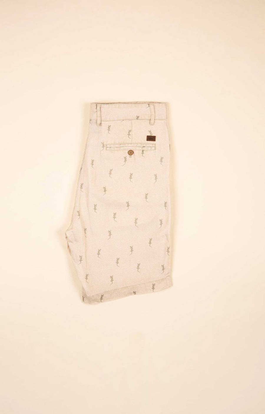 MEN Rockford Shorts | Men's Print Organic Linen Shorts Lizzard