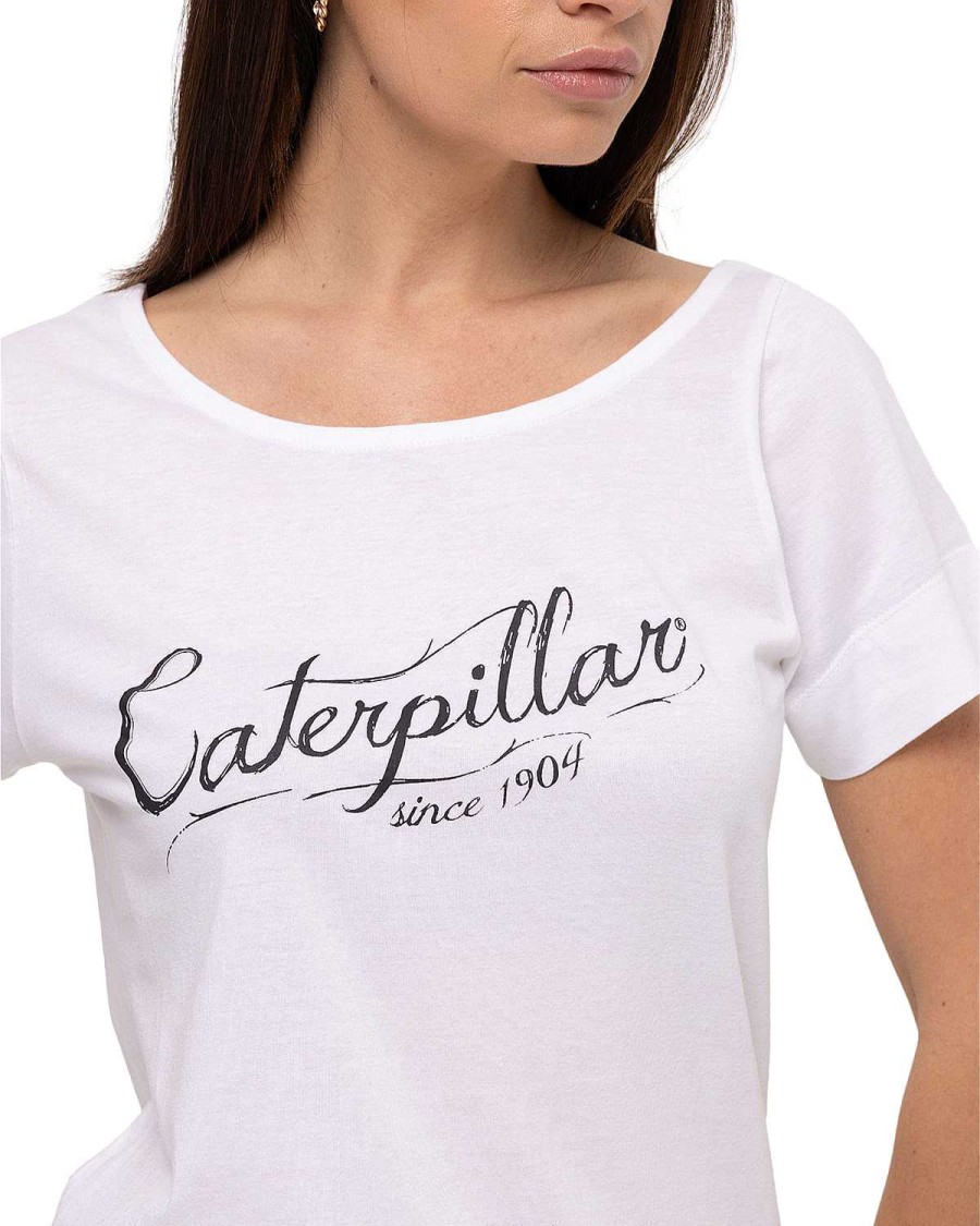 WOMEN Rockford T-shirts | Women's Casual Short Sleeve T-shirt W Off The Shoulder Tee White Cat White