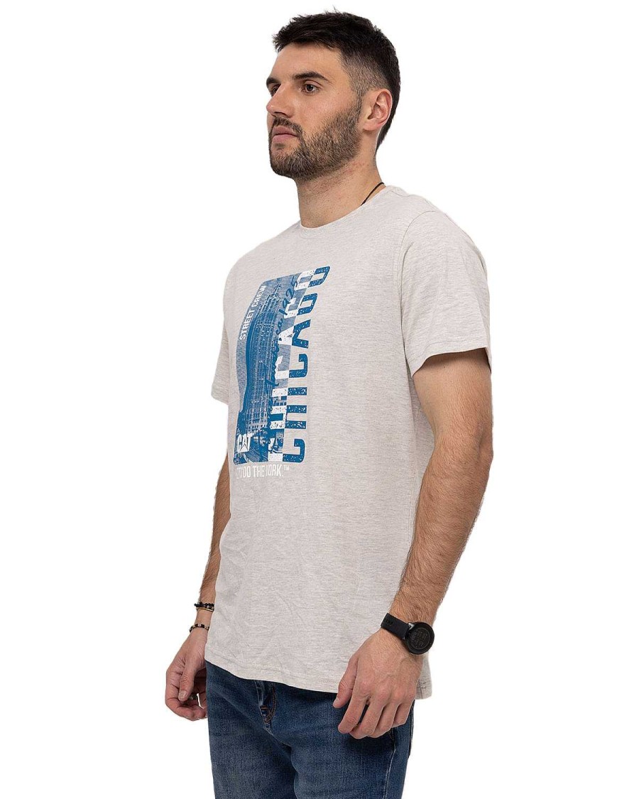 MEN Rockford T-shirts | Men's Casual Short Sleeve T-Shirt We Built The Streets Graphic Tee 12 White Cat Cream Heather