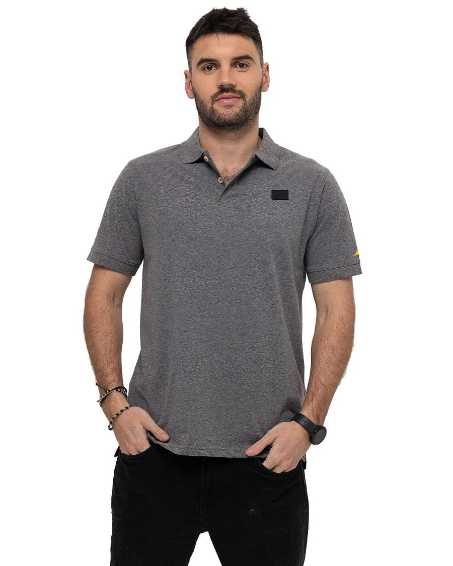 MEN Rockford T-shirts | Men's Casual Polo Shirt Cat Logo Gray Polo Shirt Cat Dark Heather Gray