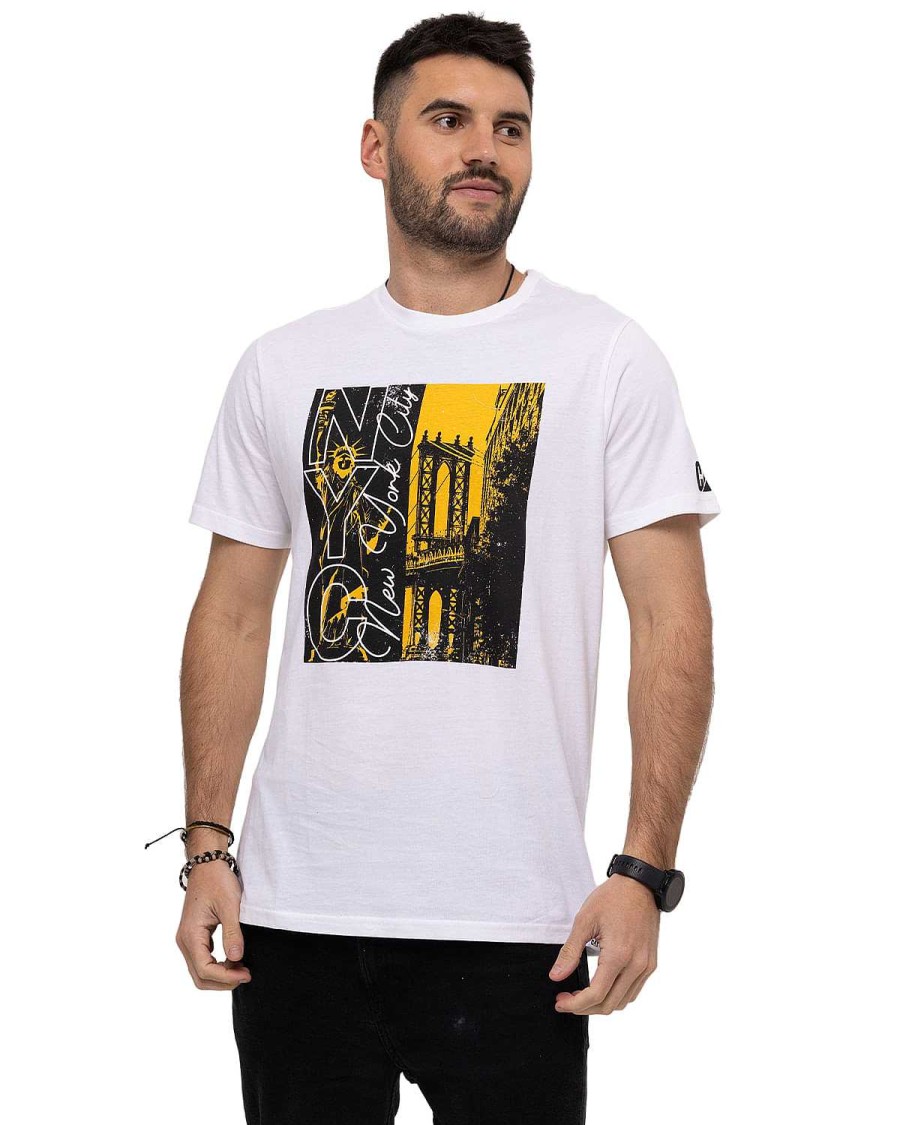 MEN Rockford T-shirts | Men's Casual Short Sleeve T-Shirt Retro Sport Graphic Tee 11 White Cat White