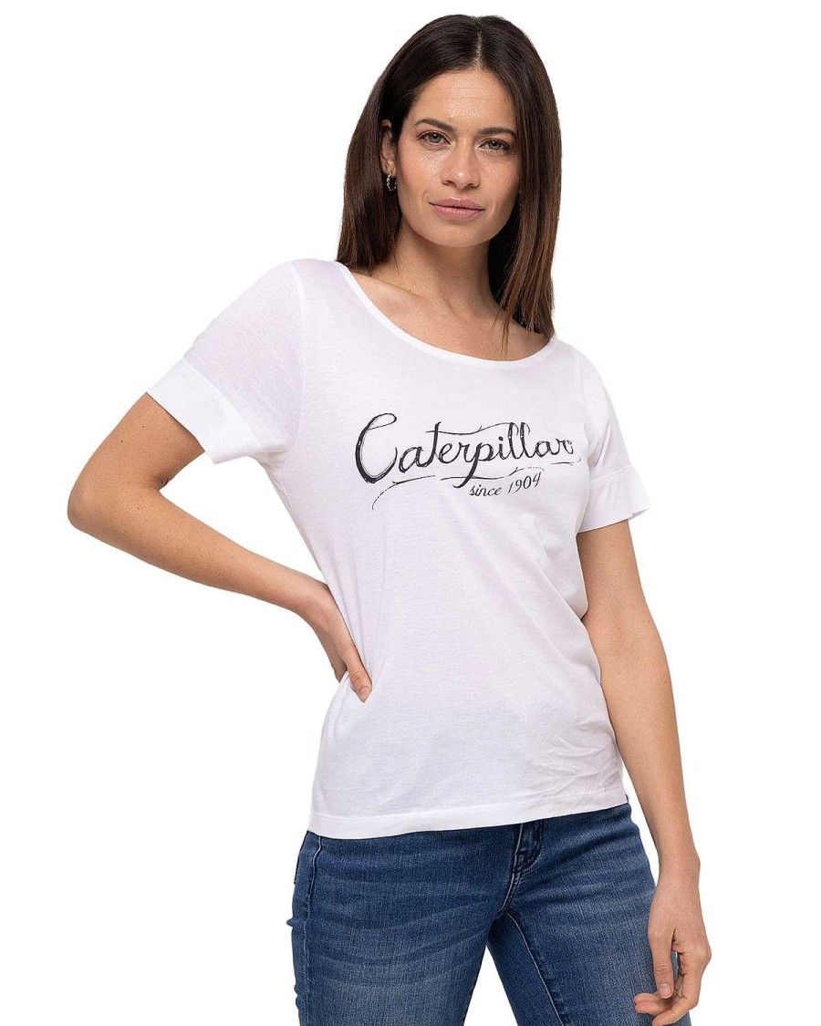 WOMEN Rockford T-shirts | Women's Casual Short Sleeve T-shirt W Off The Shoulder Tee White Cat White