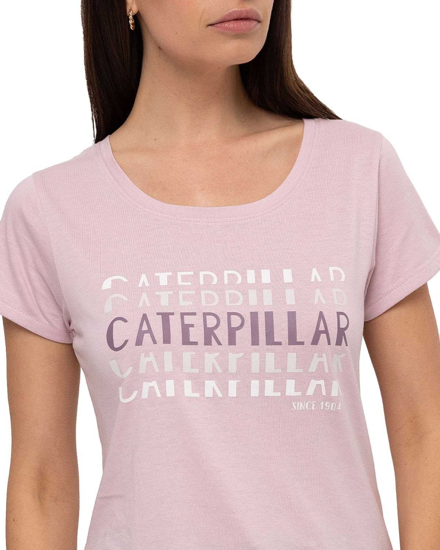 WOMEN Rockford T-shirts | Women's Casual Short Sleeve T-shirt W Caterpillar Repeat Tee Purple Cat Burnished Lilac