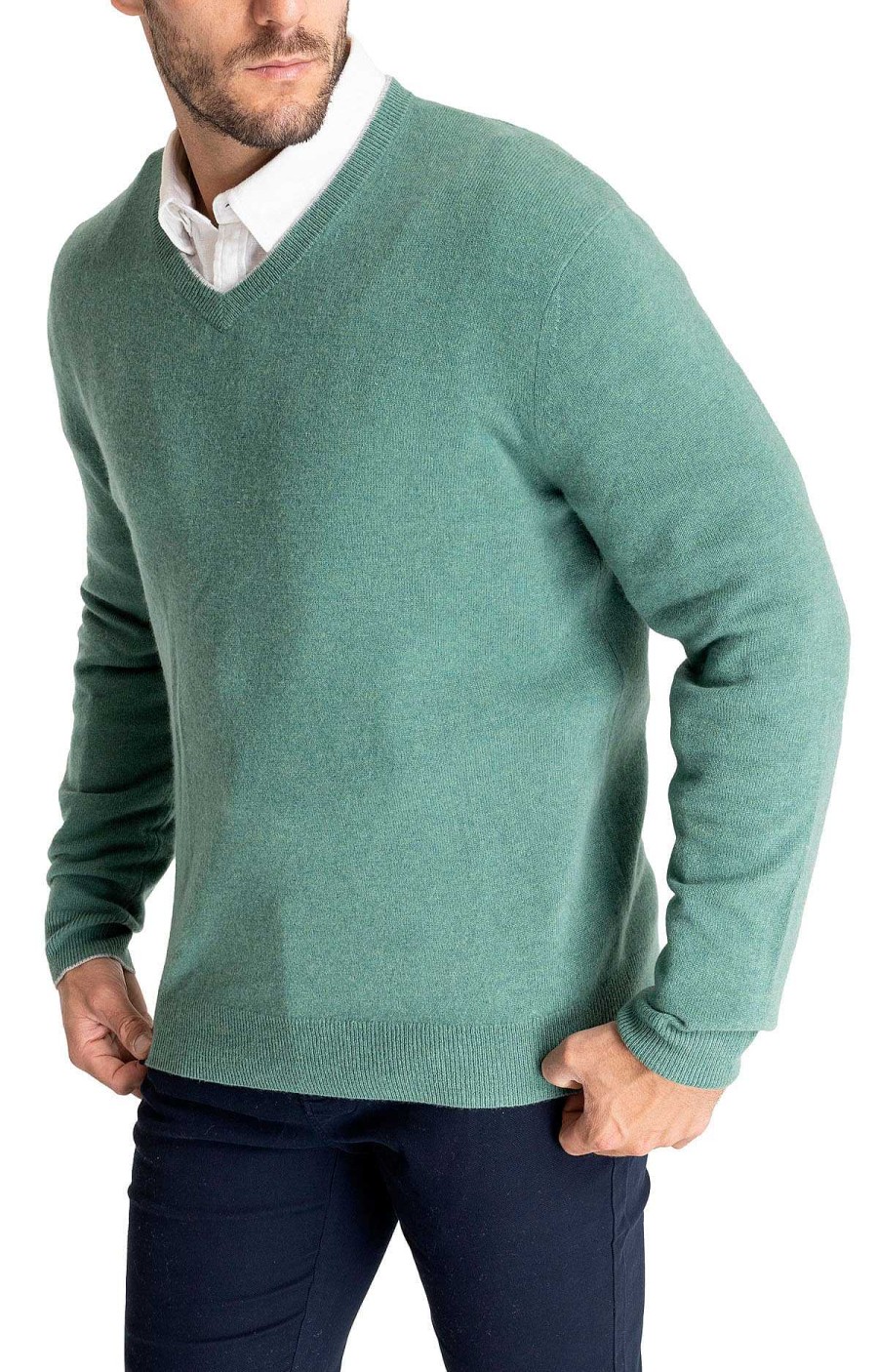 MEN Rockford Vests and Sweaters | Rockford Green Cashmere Men's Sweater Aspen