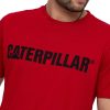 MEN Rockford T-shirts | Men's Casual Short Sleeve T-Shirt Original Fit Caterpillar Logo Tee Red Cat Haute Red