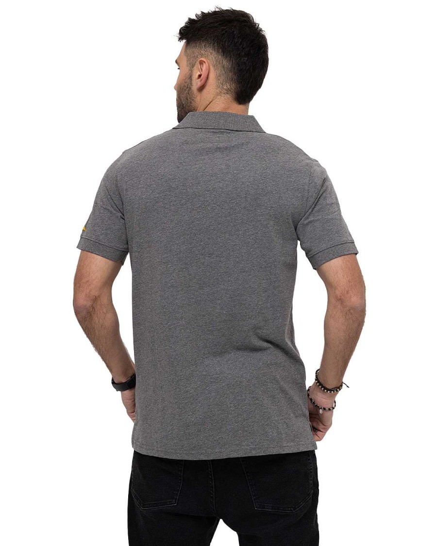 MEN Rockford T-shirts | Men's Casual Polo Shirt Cat Logo Gray Polo Shirt Cat Dark Heather Gray