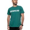 MEN Rockford T-shirts | Men's Casual Short Sleeve T-Shirt Original Fit Caterpillar Logo Tee Green Cat Alpine Green/White