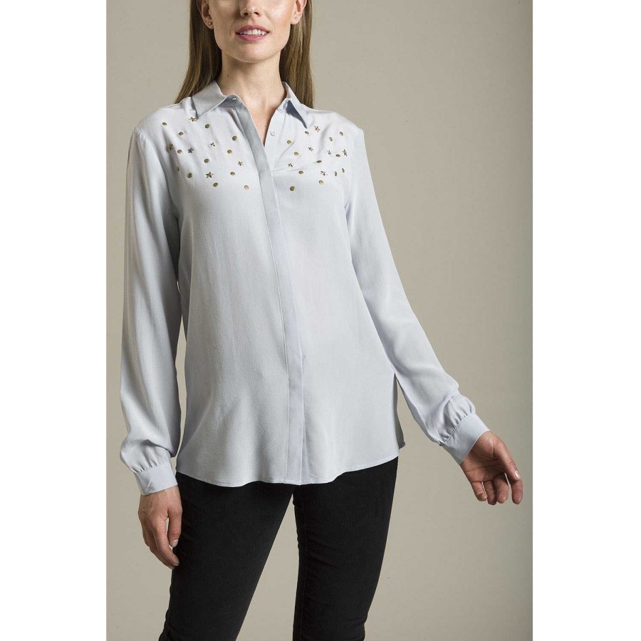 WOMEN Rockford Blouses | Women's London Silk Blouse Arctic Ice