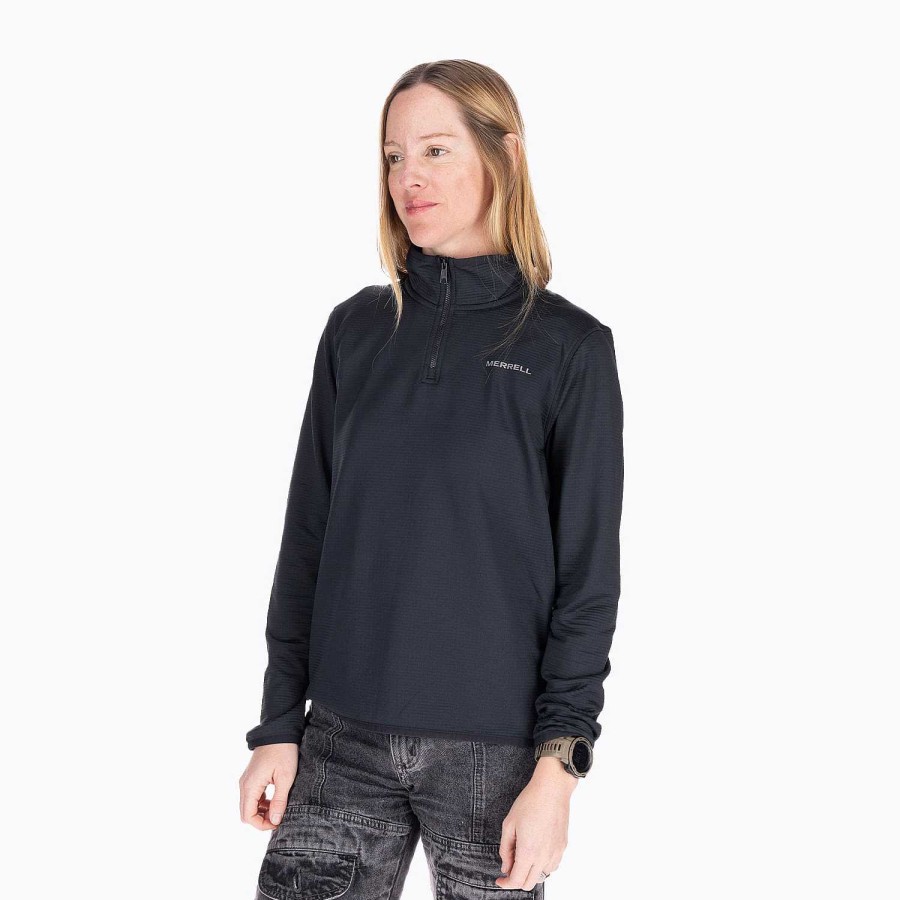 WOMEN Rockford Polerones | Women's Geotex 1/4 Zip Black Merrell Sweatshirt Black