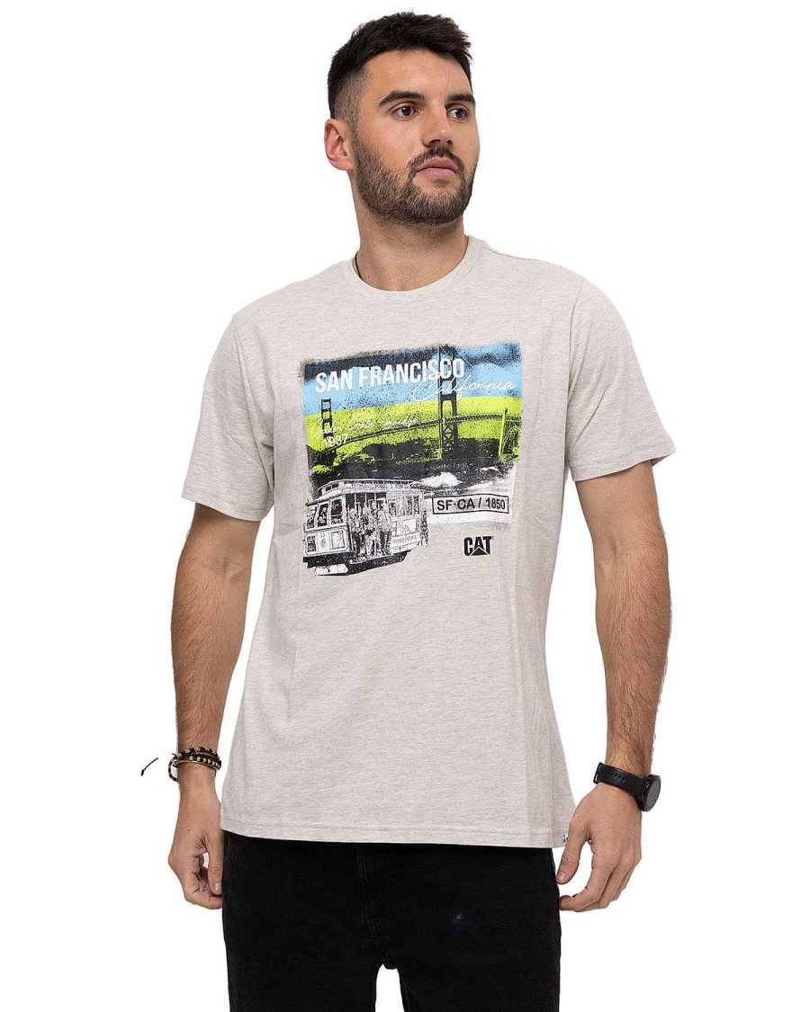 MEN Rockford T-shirts | Men's Casual Short Sleeve T-Shirt We Built The Streets Graphic Tee 11 White Cat Cream Heather