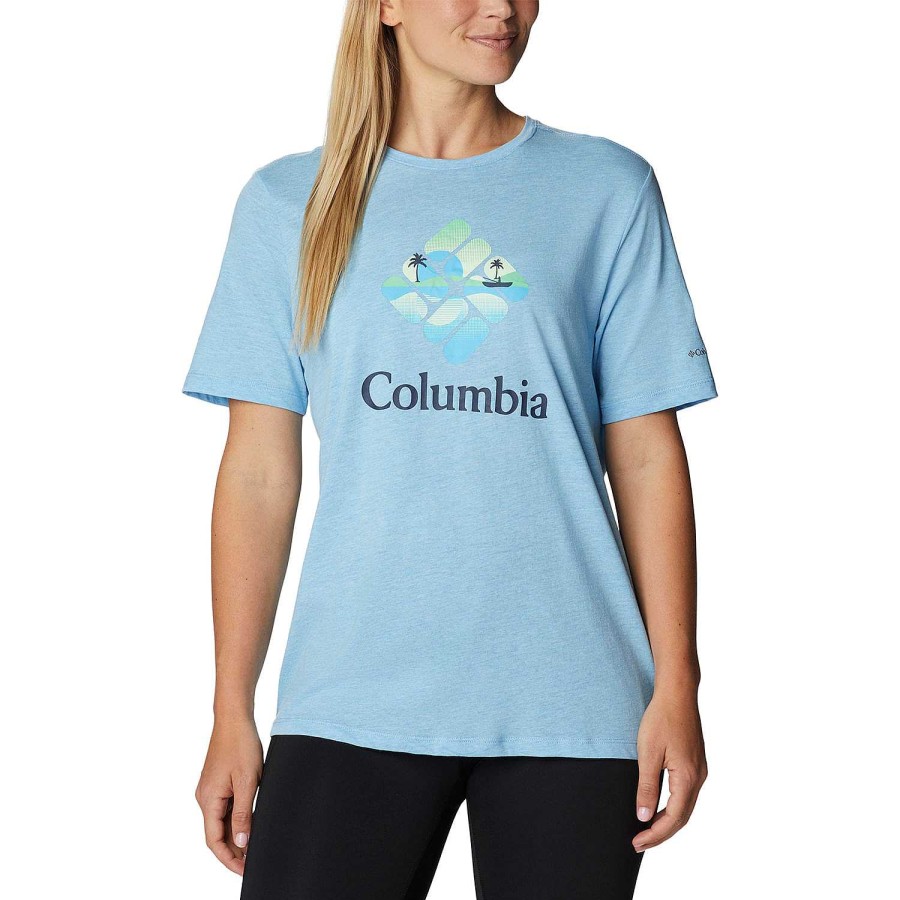 WOMEN Rockford T-shirts | Women's Short Sleeve T-shirt Bluebird Day Relaxed Crew Neck Columbia (457) Vista Blue