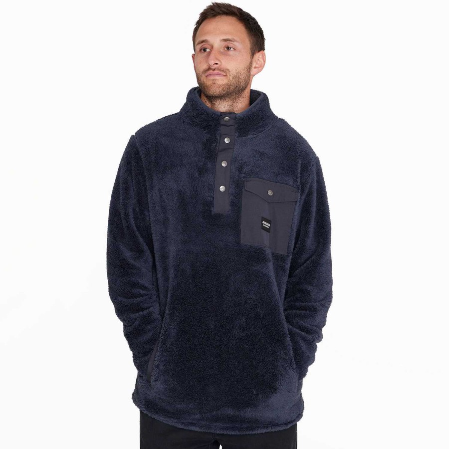 MEN Rockford Fleece and Softshells | Fleece Men's Shaggy Half Snap Button Dark Blue Merrell India Ink