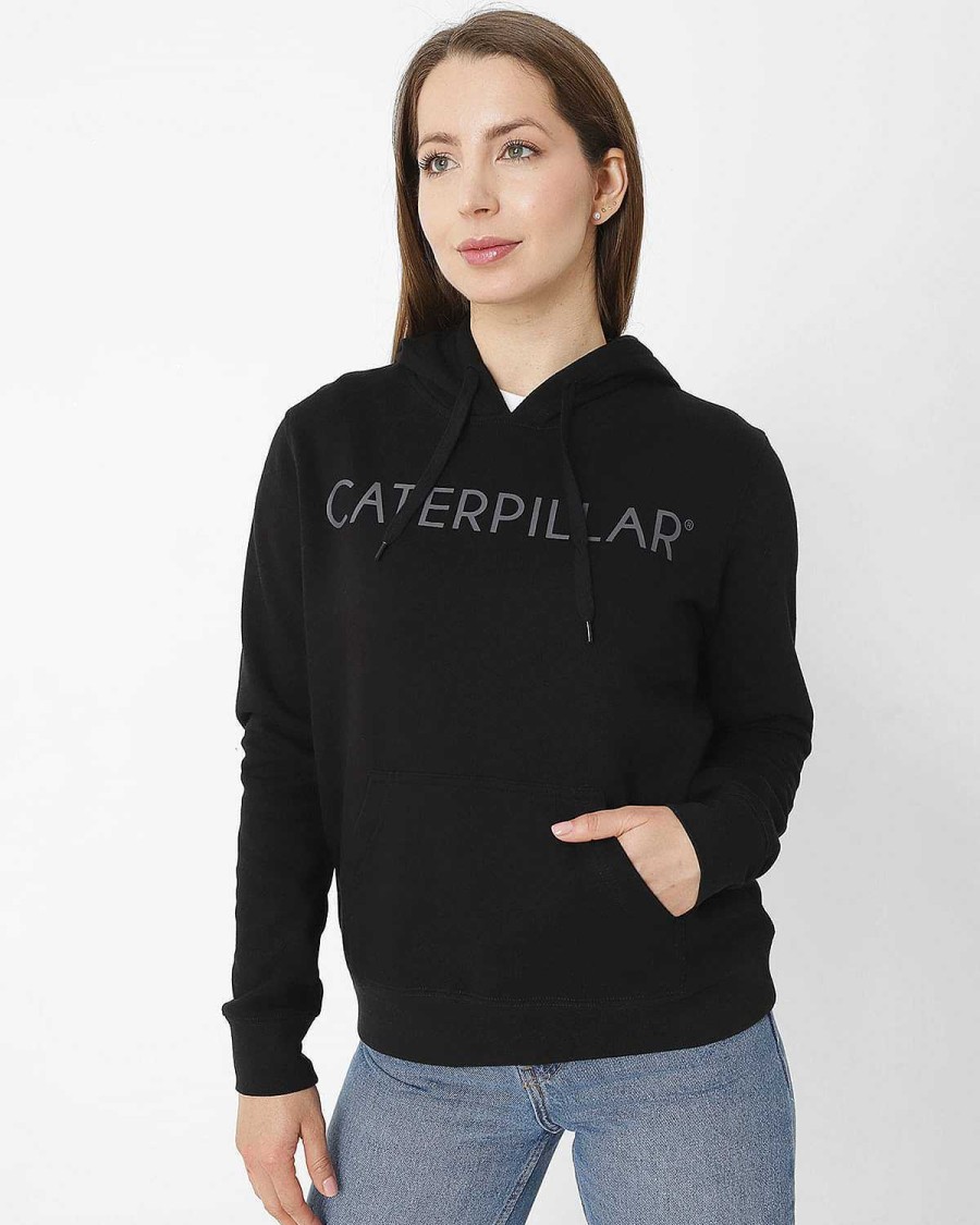 WOMEN Rockford Polerones | Women's Casual Poleron Fleece Caterpillar Pullover Hoodie Black Cat Pitch Black