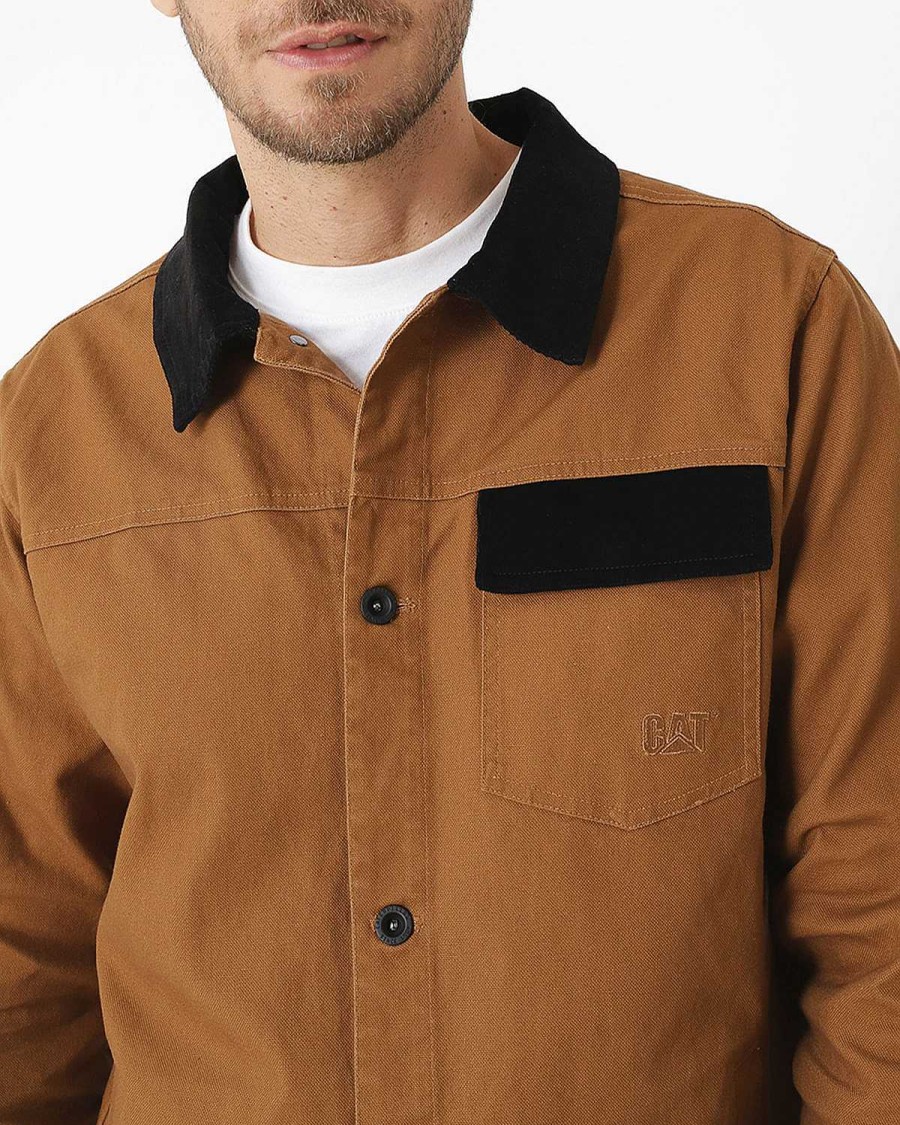 MEN Rockford Jackets and Parkas | Men's Casual Jacket Canvas Button Front Shirt Jacket Cafe Cat Bronze