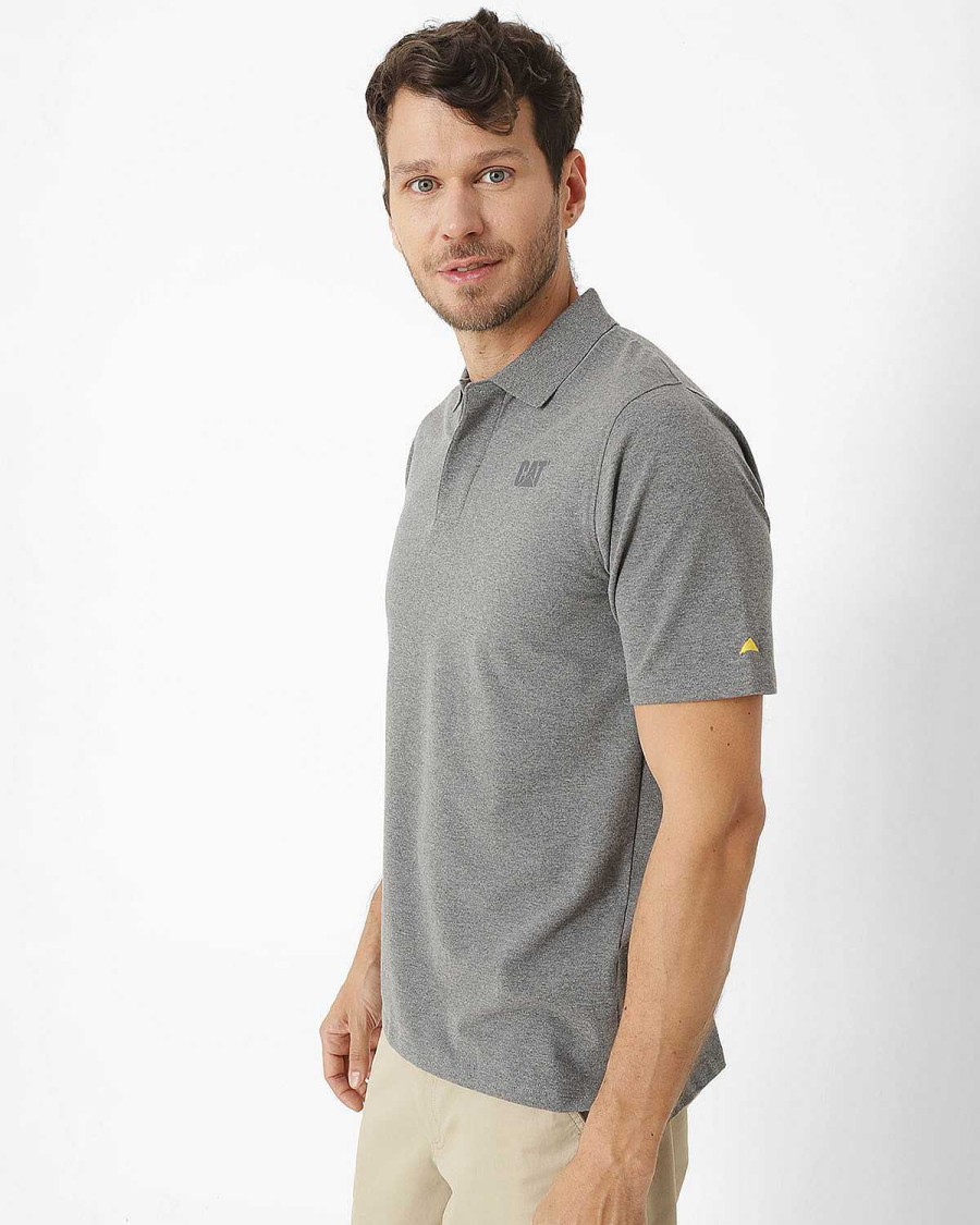 MEN Rockford T-shirts | Men's Casual Polo Shirt Cat Logo Pique Polo Gray Cat Dark Heather Gray