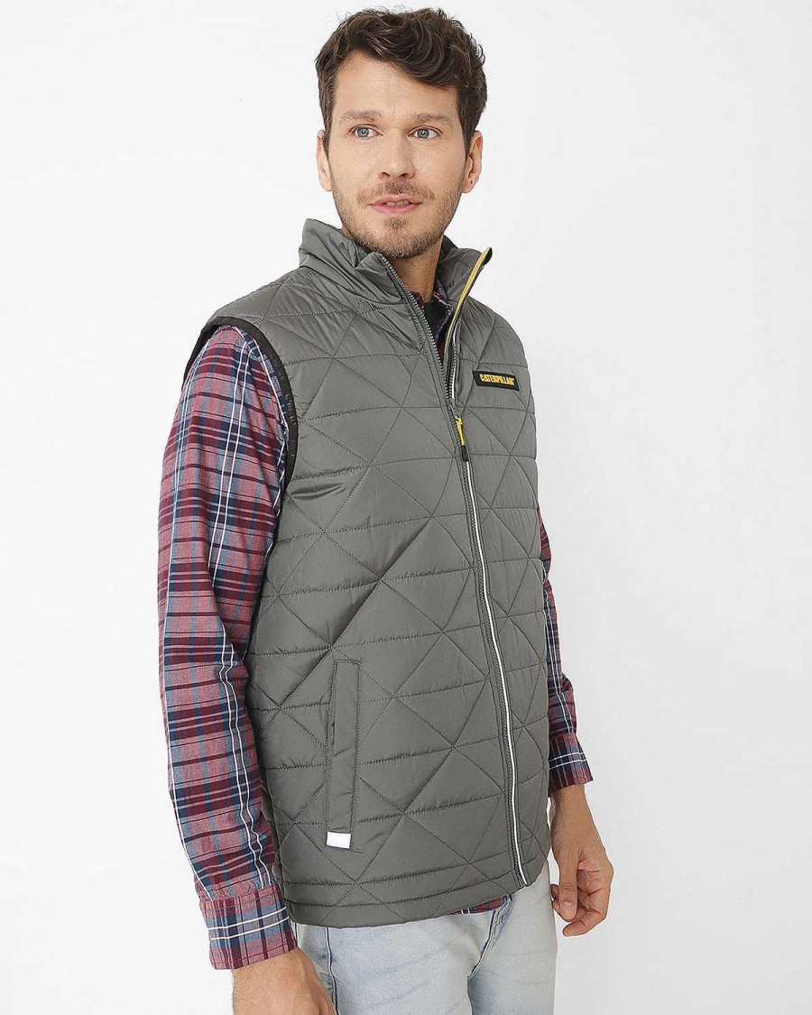 MEN Rockford Jackets and Parkas | Men's Casual Sleeveless Jacket Mediumweight Insulated Triangle Quilted Vest Gray Cat Gunmetal