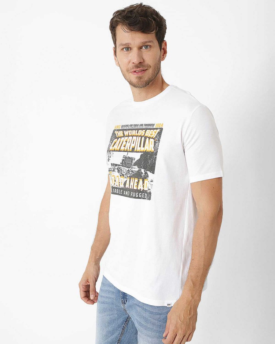 MEN Rockford T-shirts | Men's Casual Short Sleeve T-Shirt The Road Ahead Graphic Tee 2 White Cat White