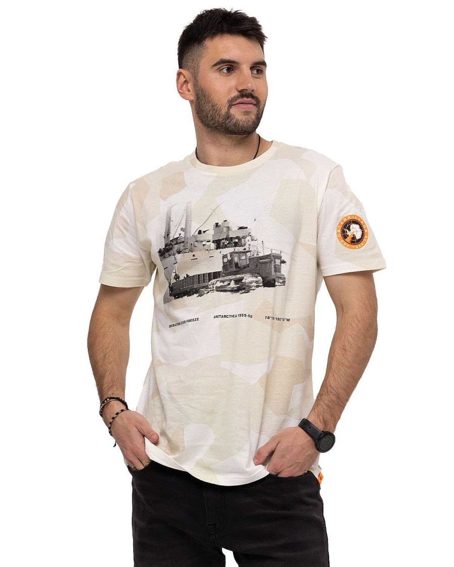 MEN Rockford T-shirts | Men's Casual Short Sleeve T-shirt Operation Freeze Graphic Tee 2 White Cat Swiss Camo Aop-Prist