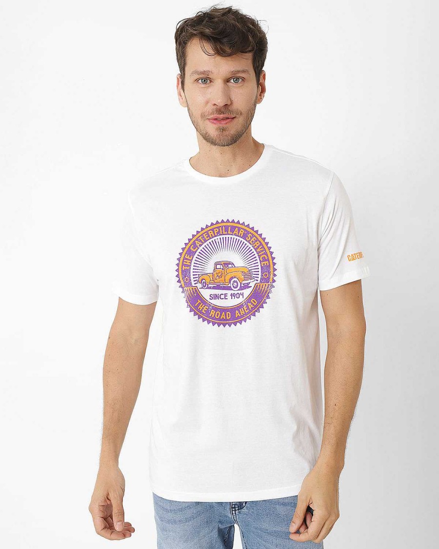 MEN Rockford T-shirts | Men's Casual Short Sleeve T-Shirt The Road Ahead Graphic Tee 7 White Cat White