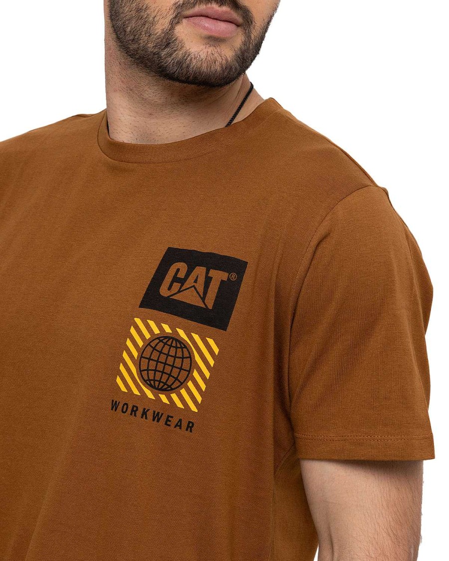 MEN Rockford T-shirts | Men's Casual Short Sleeve T-Shirt Workwear Heritage Graphic Tee 1 Coffee Cat Bronze