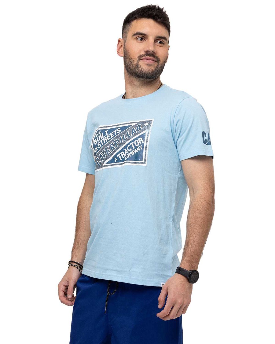 MEN Rockford T-shirts | Men's Casual Short Sleeve T-Shirt We Built The Streets Graphic Tee 6 Light Blue Cat Sky Blue