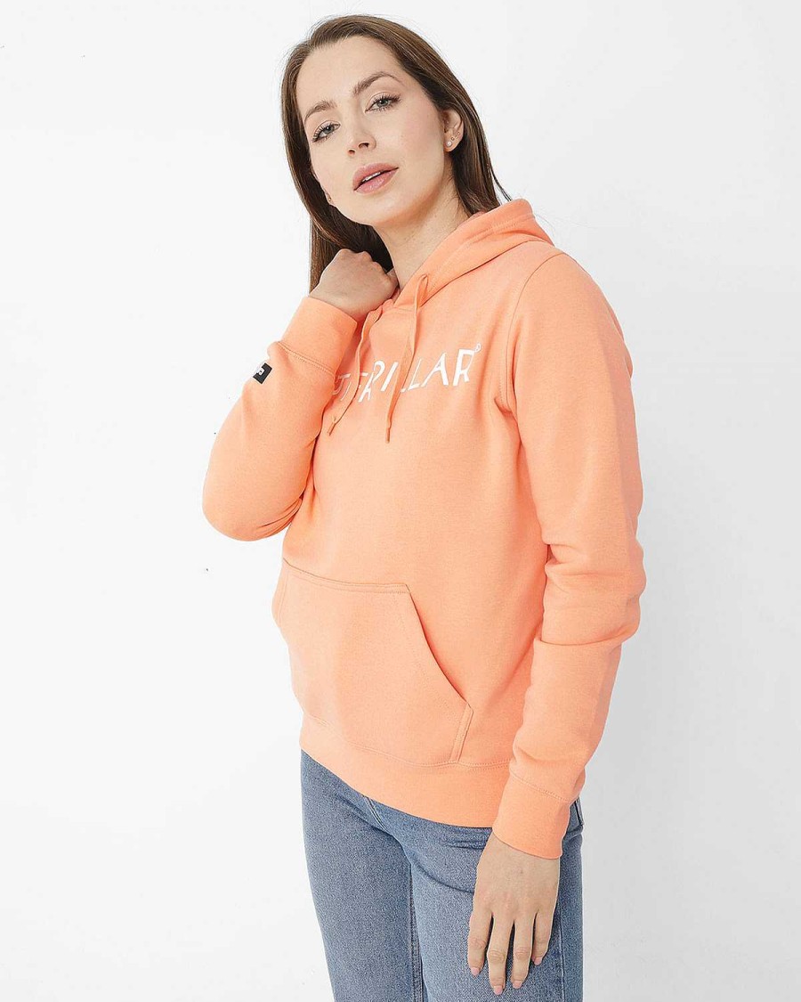 WOMEN Rockford Polerones | Women's Casual Poleron Fleece Caterpillar Pullover Hoodie White Cat Papaya Punch-White