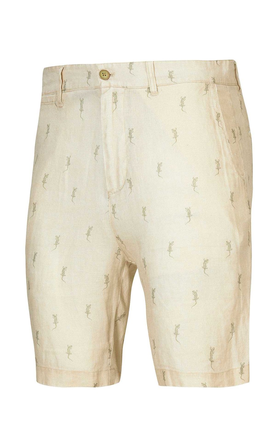 MEN Rockford Shorts | Men's Print Organic Linen Shorts Lizzard