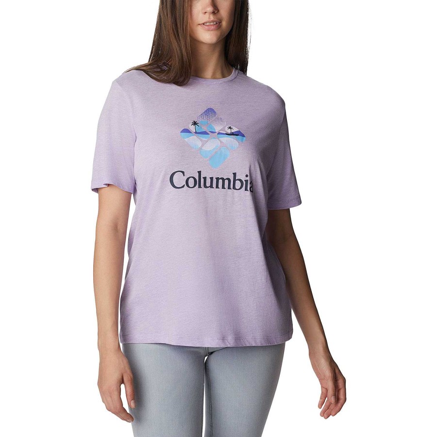 WOMEN Rockford T-shirts | Women's Short Sleeve T-shirt Bluebird Day Relaxed Crew Neck Columbia (535) Frosted Purple