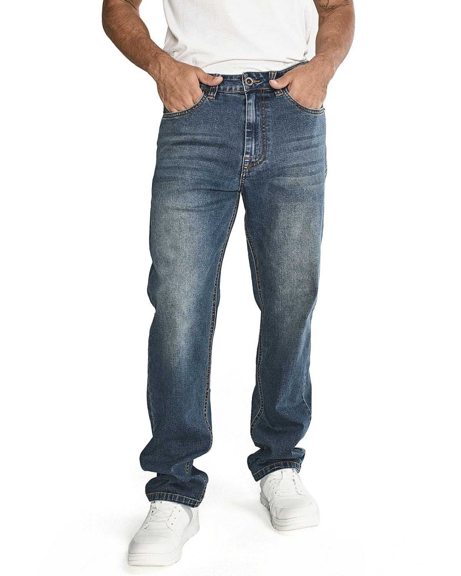 MEN Rockford Pants and Jeans | Men's Casual Jeans Triblend Stretch Denim Straight Blue Cat Medium Stone