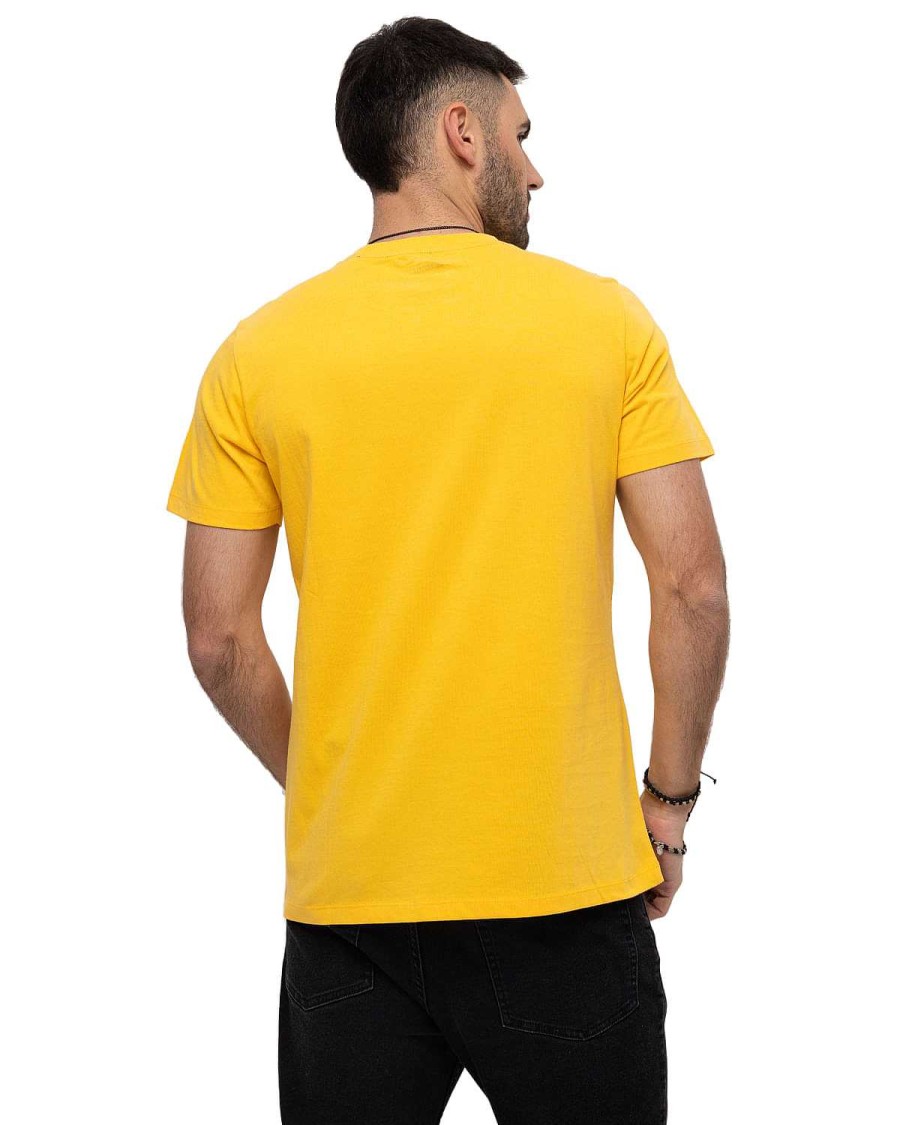 MEN Rockford T-shirts | Men's Casual Short Sleeve T-Shirt Original Fit Caterpillar Logo Tee Yellow Cat Yellow Black