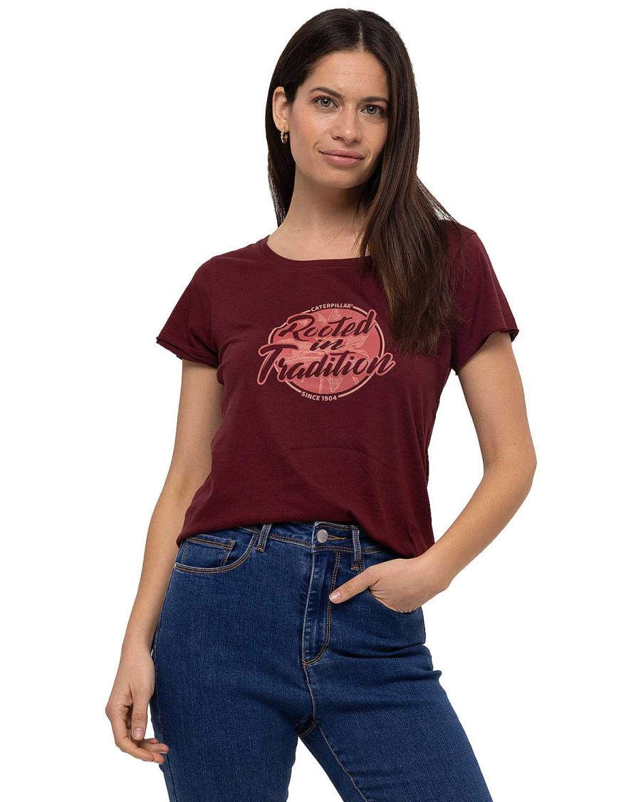 WOMEN Rockford T-shirts | Women's Casual Short Sleeve T-shirt Rooted In Tradition Tee Red Cat Carmenere