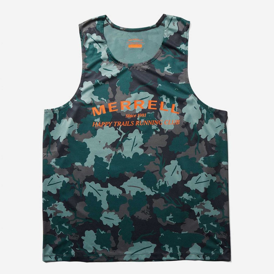 MEN Rockford T-shirts | Men's Trail Running Singlet T-shirt Sea Moss Leaf Print