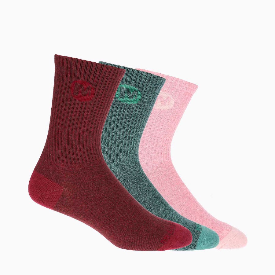 WOMEN Rockford Socks | Unisex 3 Pack Crew Sock Multicolor Merrell dark forest