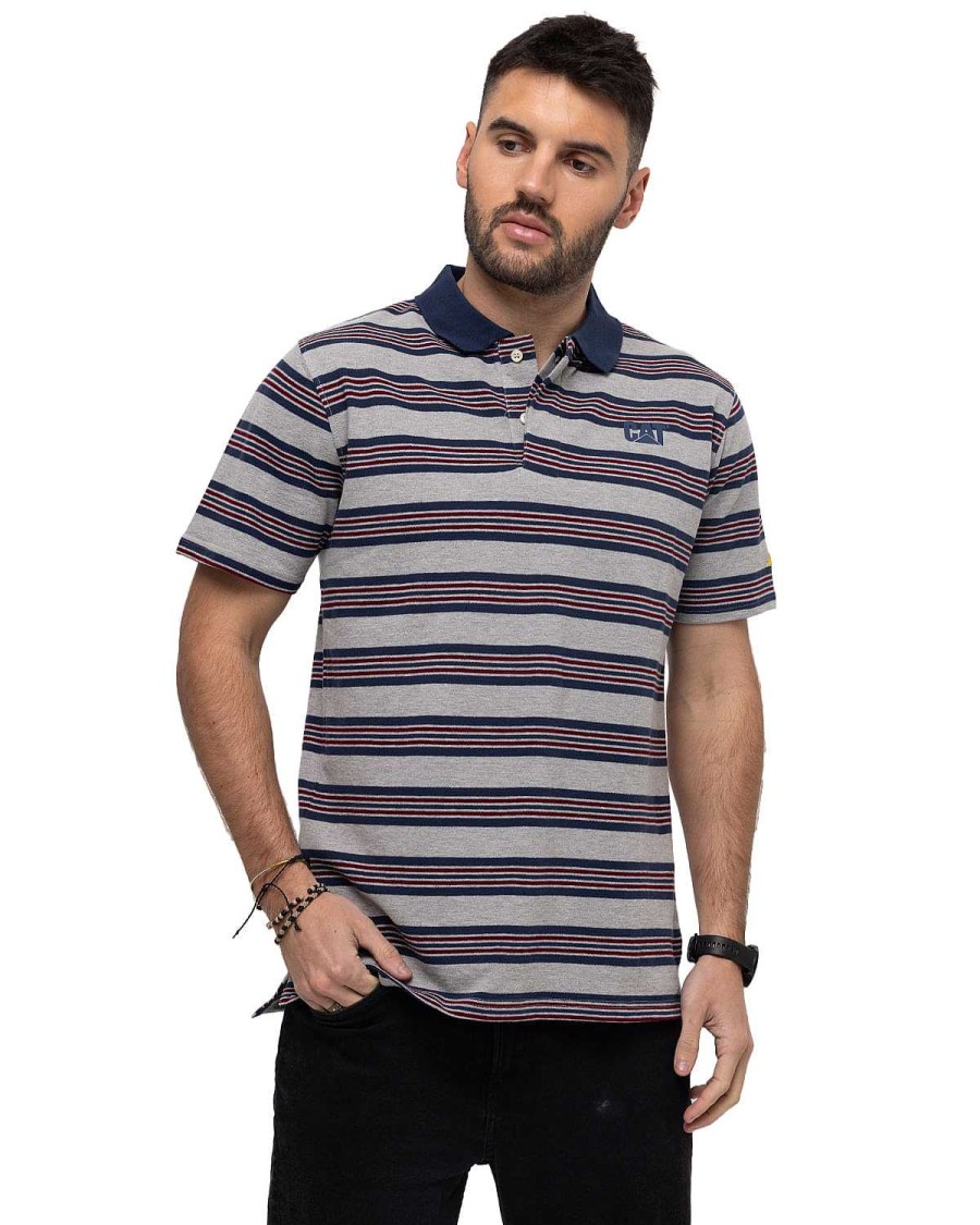 MEN Rockford T-shirts | Men's Casual Polo Shirt Cat Logo Pique Polo Gray Cat Heather Grey/Detro