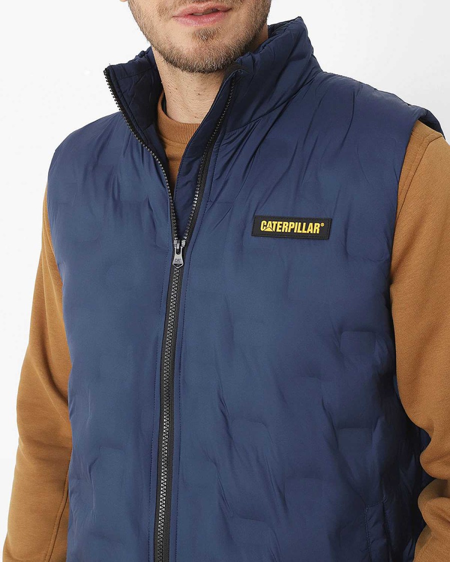 MEN Rockford Jackets and Parkas | Men's Casual Sleeveless Jacket Foundation Bonded Insulated Vest Blue Cat Detroit Blue