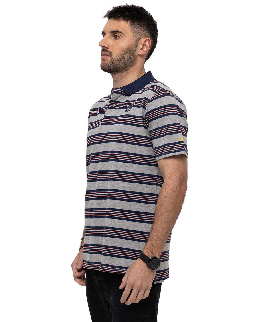 MEN Rockford T-shirts | Men's Casual Polo Shirt Cat Logo Pique Polo Gray Cat Heather Grey/Detro