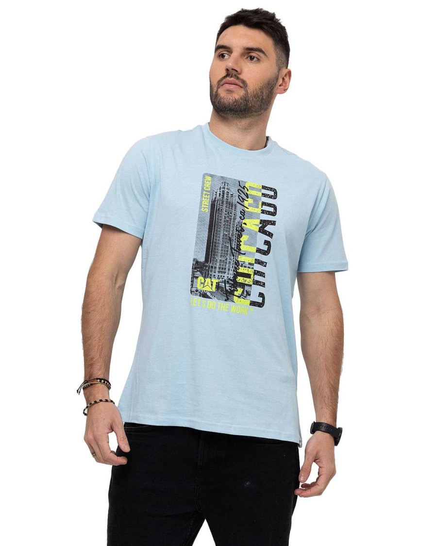 MEN Rockford T-shirts | Men's Casual Short Sleeve T-Shirt We Built The Streets Graphic Tee 12 Light Blue Cat Sky Blue