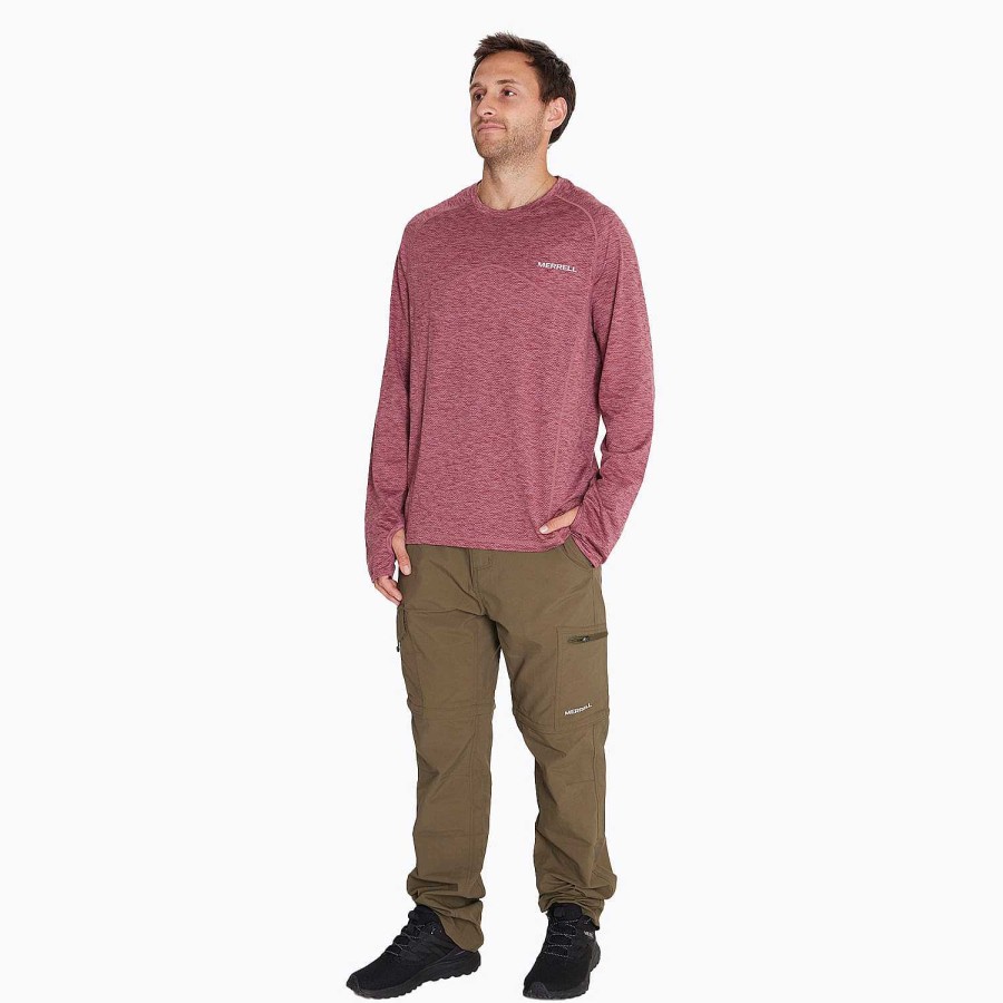 MEN Rockford T-shirts | Men's Sport Long Sleeve Burgundy Merrell T-shirt New Red Melange