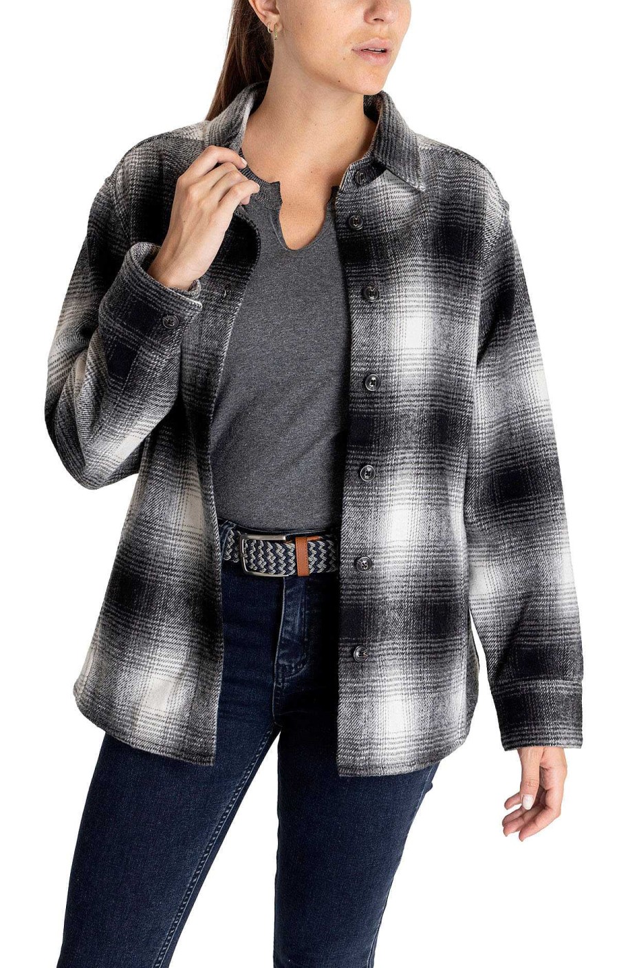 WOMEN Rockford Blouses | Belcastel Wool Women's Overshirt Black Tartan