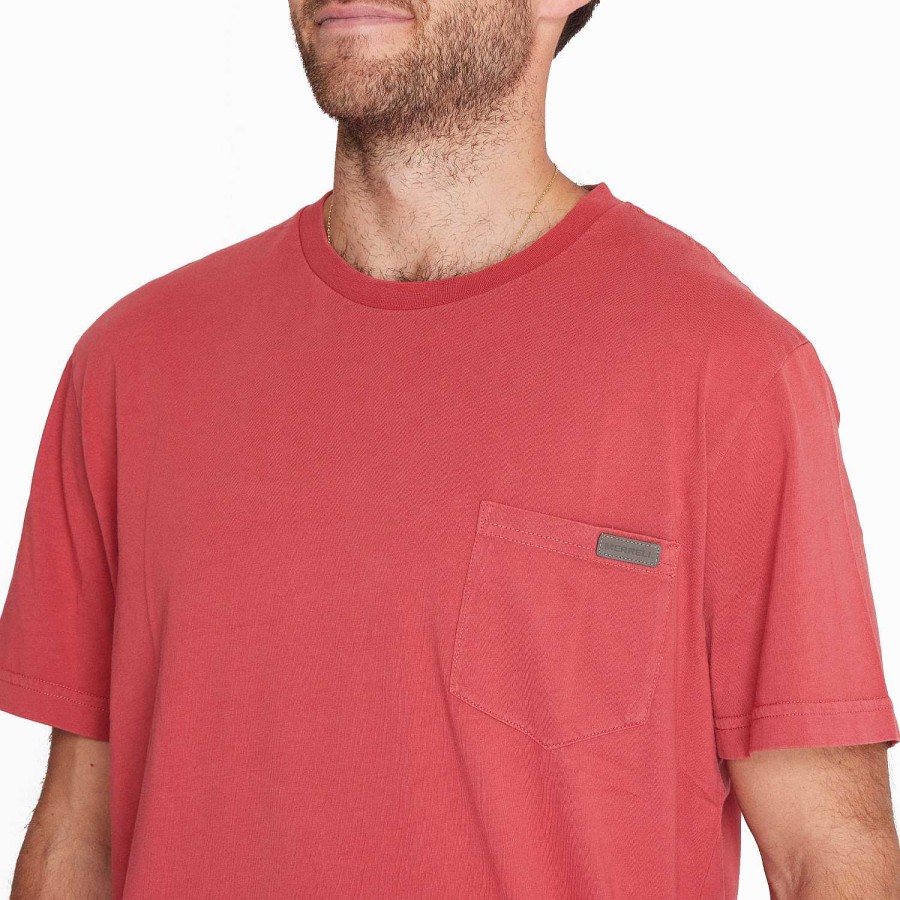 MEN Rockford T-shirts | Men's T-shirt Short Sleeves With Pocket Burgundy Merrell Red Dhalia Melange